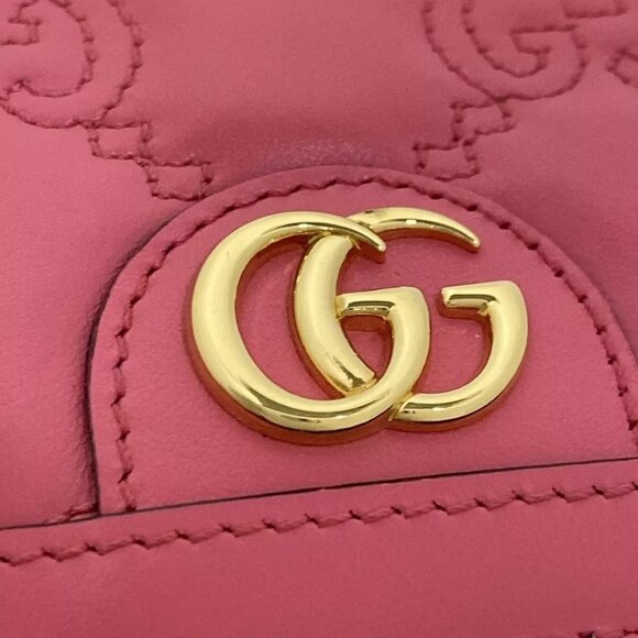 Auth GUCCI GG Matelasse Card Case Wallet Pink Leather Bifold Wallet 613-101224 - Picture 7 of 12